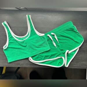 Green Terry Cloth Crop Tank & Booty Shorts
